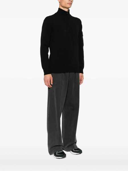 Tricouri Polo C.P. Company C.P. Company Knitwear Polo Collar In Extrafine Merino Wool Clothing Black Barbati (BM 18673455) 3