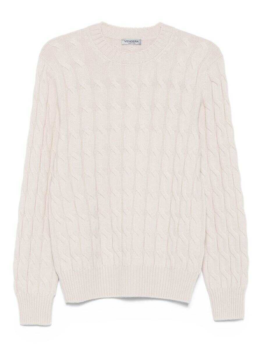 Pulovere Vengera Vengera Cable Knit Crew Neck Sweater Beige Barbati (BM 18673725) 1