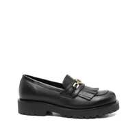 Mocasini TWINSET Black Loafers With Platform And Metallic Logo In Leather Woman