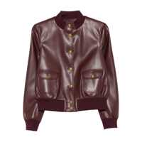 Geci Bordeaux Jacket With High Neck And Front Jewel Button Closure In Ecoleather Woman Femei