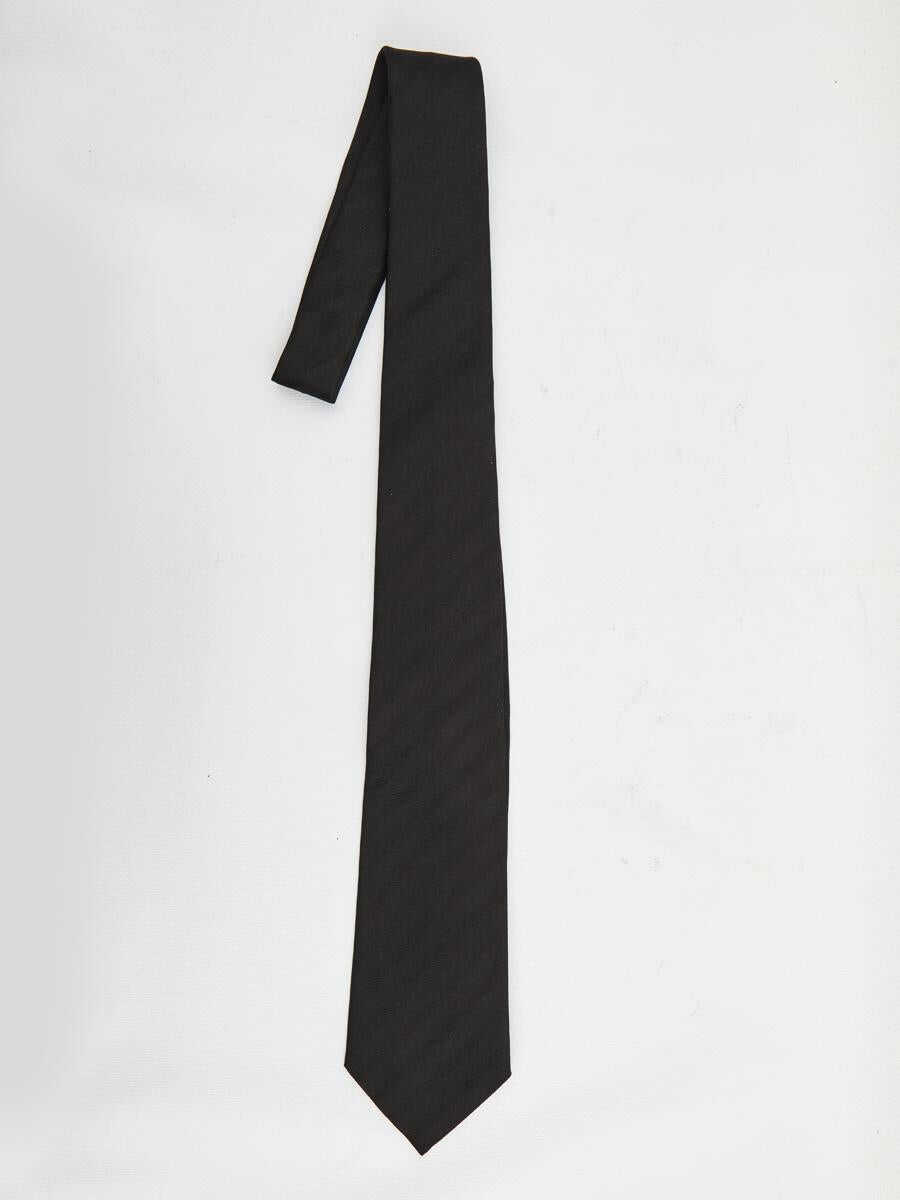 Cravate Saint Laurent Striped Wide Tie In Silk Jacquard Black Barbati (BM 18674562) 1