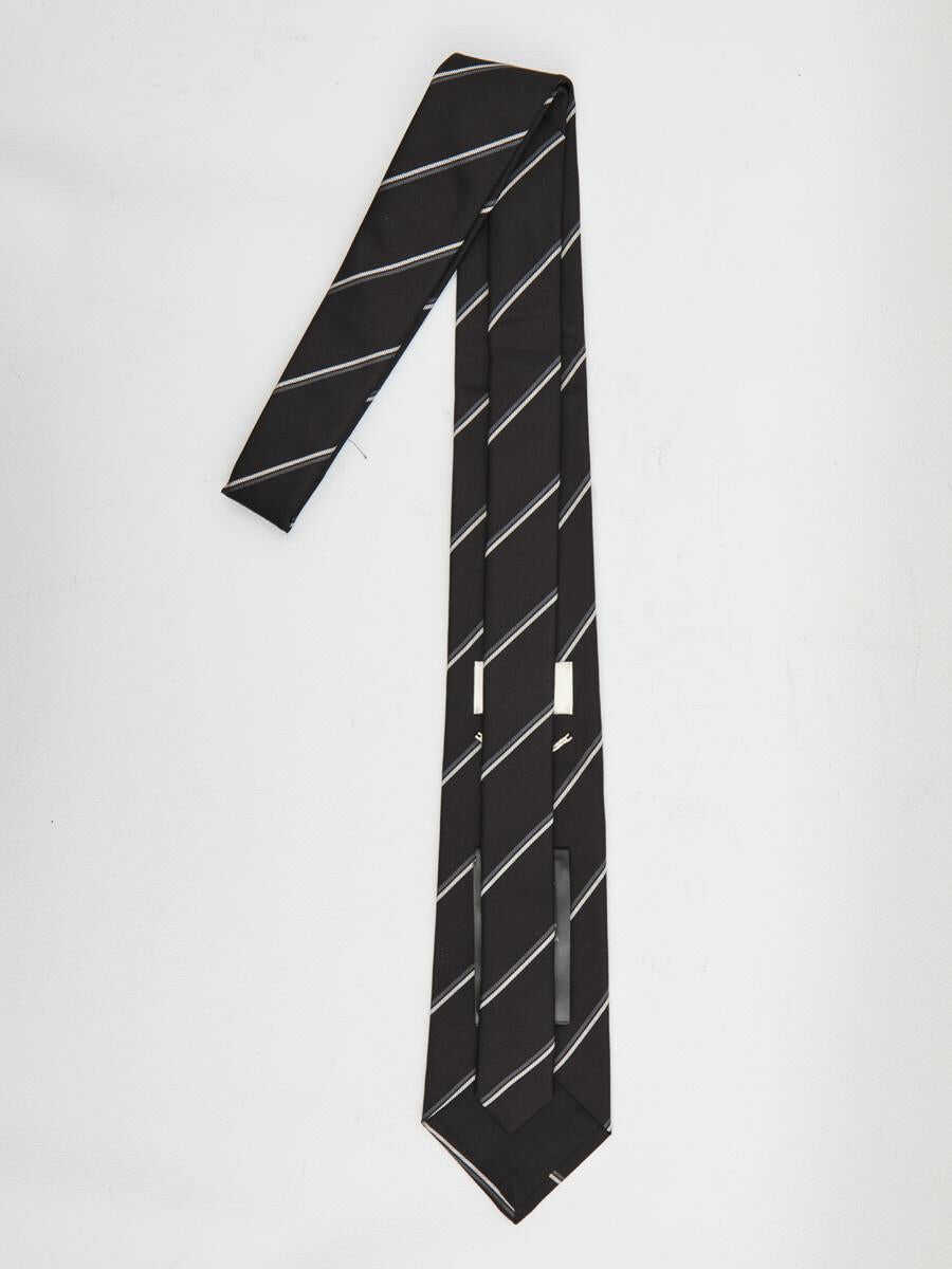 Cravate Saint Laurent Striped Wide Tie In Silk Black Barbati (BM 18674703) 2