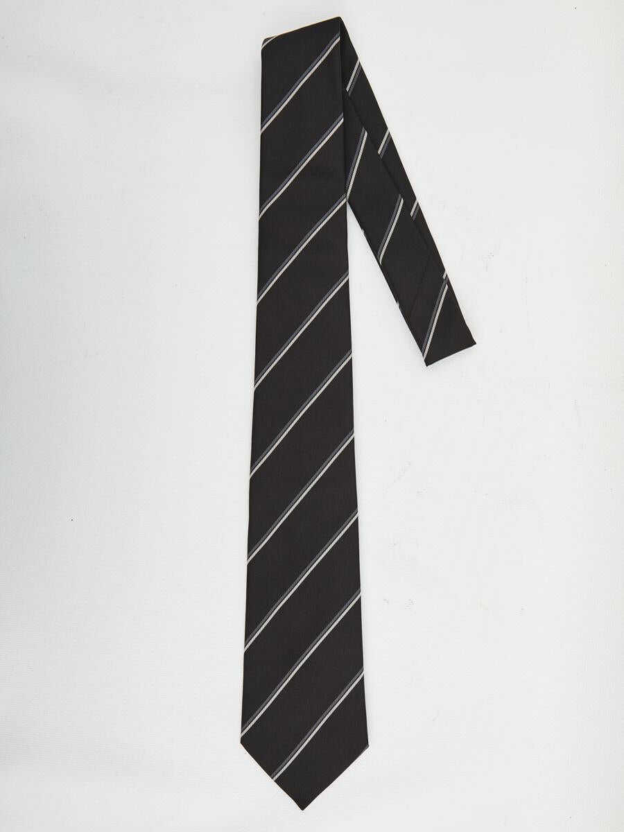 Cravate Saint Laurent Striped Wide Tie In Silk Black Barbati (BM 18674703) 1