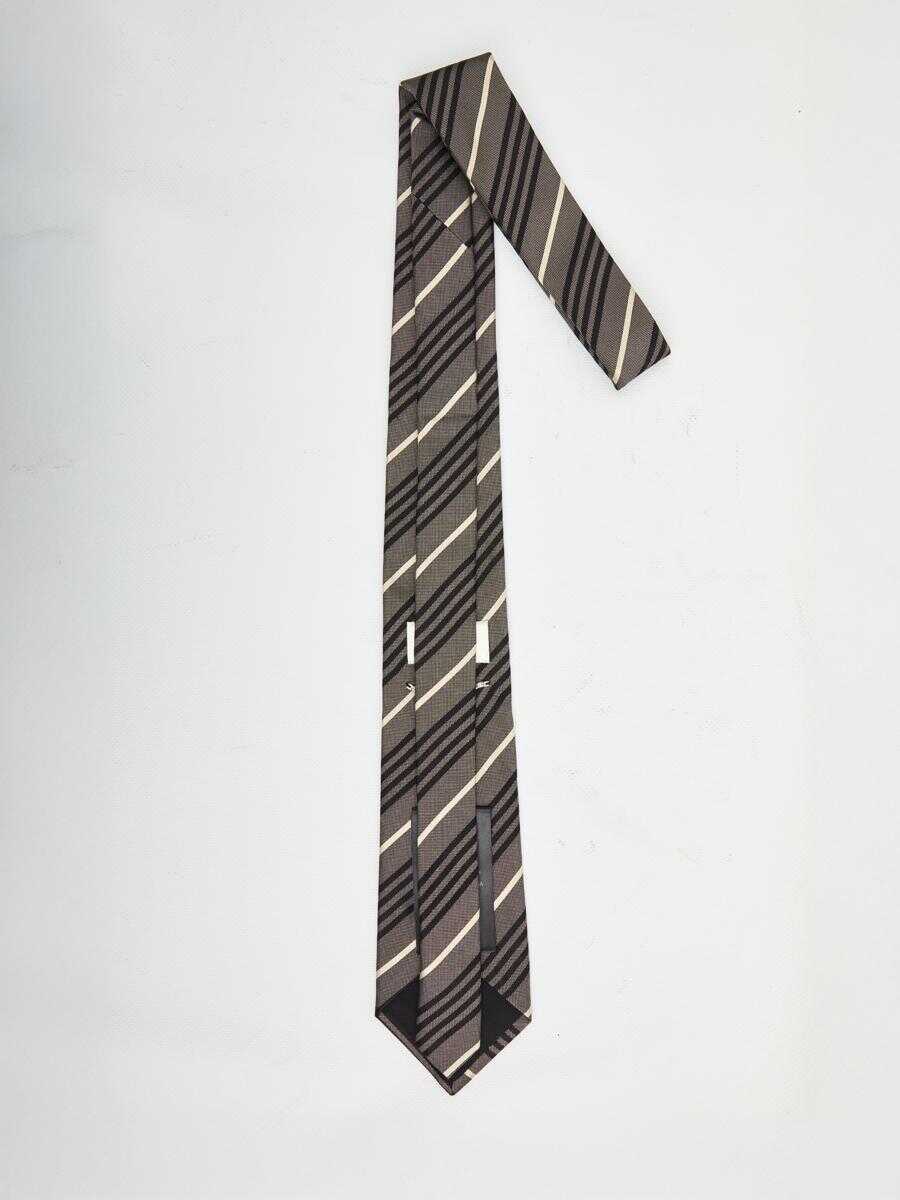 Cravate Saint Laurent Striped Tie In Silk Black Barbati (BM 18674748) 2