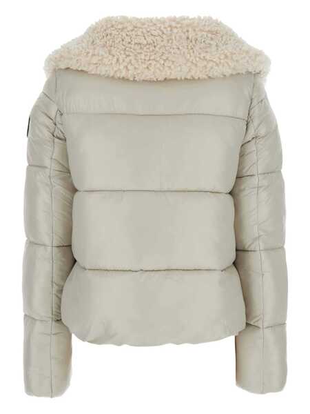 Geci de iarna Save the Duck Moma Beige Down Jacket With Fur Collar And Logo On The Sleeve In Tech Fabric Woman Beige Femei (BM 18676254) 2