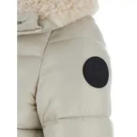 Geci de iarna Save the Duck Dama - Geci de iarna Save the Duck Moma Beige Down Jacket With Fur Collar And Logo On The Sleeve In Tech Fabric Woman Beige Femei (BM 18676254) - B-mall.ro