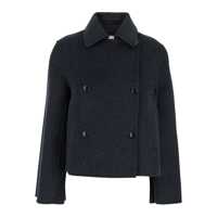 Sacouri Grey Cropped Double-Breasted Jacket With Bell Sleeves And Notched Collar In Wool Woman Femei