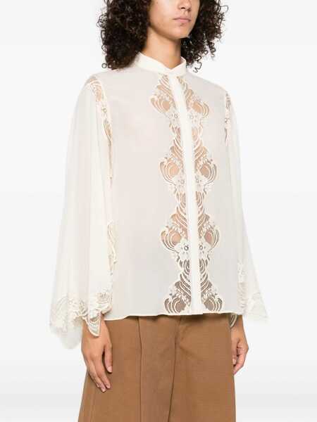 Bluze Chloe Silk georgette and lace Blouse PRISTINE WHITE Femei (BM 18679144) 3