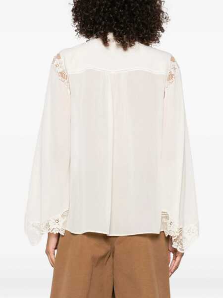 Bluze Chloe Silk georgette and lace Blouse PRISTINE WHITE Femei (BM 18679144) 4
