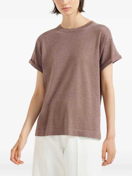 Tricouri Brunello Cucinelli cashmere glitter T-shirt RED BROWN Femei (BM 18679198) 3