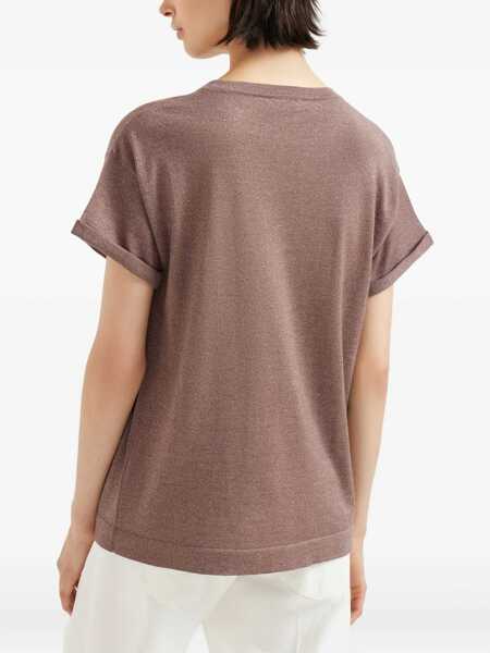 Tricouri Brunello Cucinelli cashmere glitter T-shirt RED BROWN Femei (BM 18679198) 4