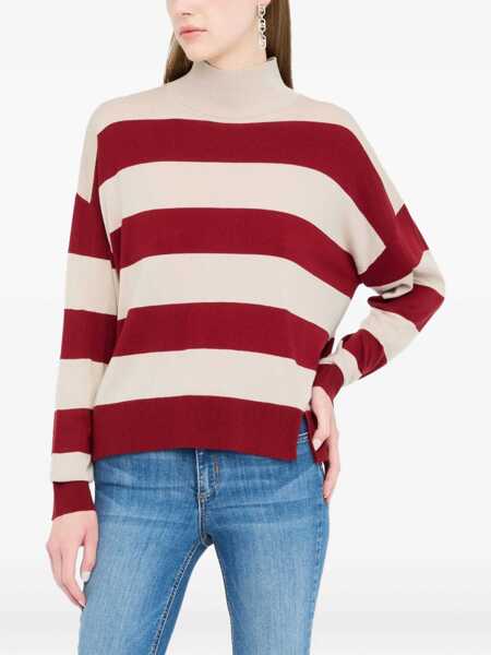 Pulovere Liu Jo Liu Jo Beige And Red Striped Wool Sweater With Logo GRIGIO E BEIGE Femei (BM 18685389) 3