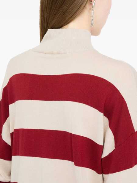 Pulovere Liu Jo Liu Jo Beige And Red Striped Wool Sweater With Logo GRIGIO E BEIGE Femei (BM 18685389) 5