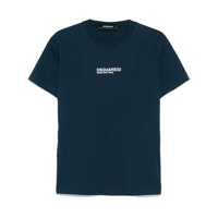 Tricouri Blue Crewneck T-Shirt With Logo Lettering On The Front In Cotton Man Barbati