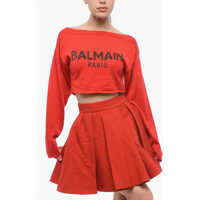 Pulovere Virgin Wool Cropped Sweater With Boat Neckline Femei
