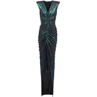 Rochii lungi Iridescent Effect Draped Long Dress With Frontal Slit Femei