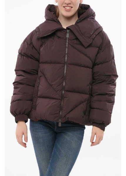 Geci de iarna Bacon Hooded New Double Down Jacket With Front Zip Burgundy Femei (BM 18687022) 1