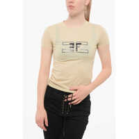 Tricouri Elisabetta Franchi Crew Neck Cotton T-Shirt With Printed Logo