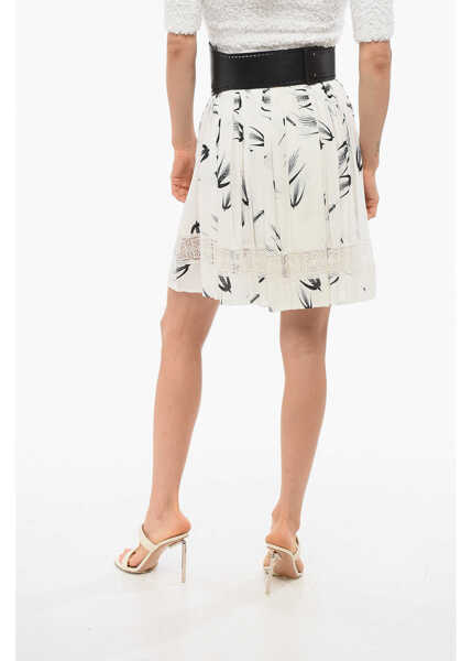 Fuste lungi Elisabetta Franchi Flared Pleated Skirt With Needlework White Femei (BM 18687049) 2