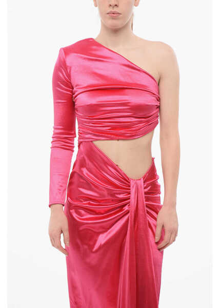 Rochii lungi Elisabetta Franchi One Shoulder Satin Dress With Cut-Outs Pink Femei (BM 18687073) 4