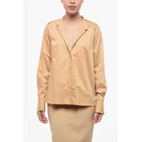Camasi casual Stretch Cotton Shirt With Mandarin Collar Femei