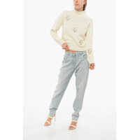 Imbracaminte Dama pagina 636 - Pulovere Elisabetta Franchi Turtleneck Wool Blend Sweater With Embroidered Logo White Femei (BM 18687085) - B-mall.ro