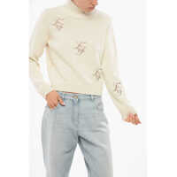 Pulovere Turtleneck Wool Blend Sweater With Embroidered Logo Femei