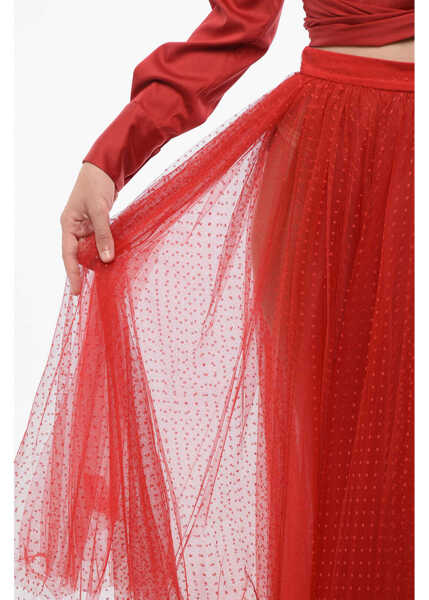 Fuste lungi Elisabetta Franchi Tulle Embroidered Skirt Red Femei (BM 18687169) 1