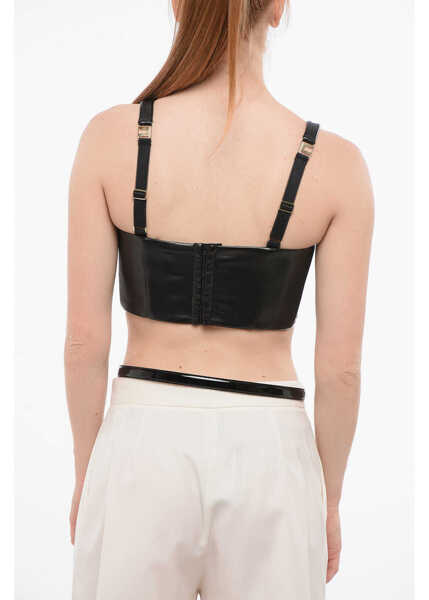 Sutiene Elisabetta Franchi Eco-Leather Bra Top With Decorative Beads Black Femei (BM 18687178) 2