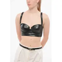 Sutiene Eco-Leather Bra Top With Decorative Beads Femei