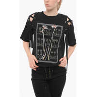Tricouri Elisabetta Franchi Jeans Printed T-Shirt With Lace-Up Detail