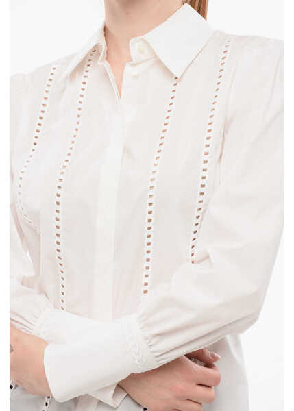 Camasi casual Elisabetta Franchi Popeline Shirt With Broderie Anglaise Details White Femei (BM 18687184) 3