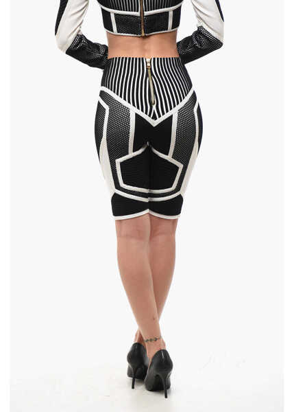 Pantaloni scurti Balmain High-Waisted Two-Tone Biker Shorts Black & White Femei (BM 18687196) 2