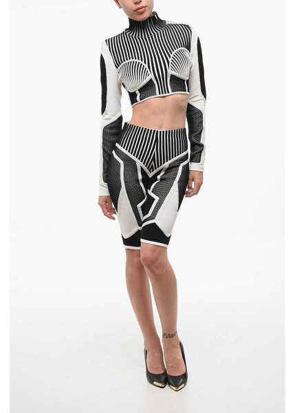 Pantaloni scurti Balmain High-Waisted Two-Tone Biker Shorts Black & White Femei (BM 18687196) 4