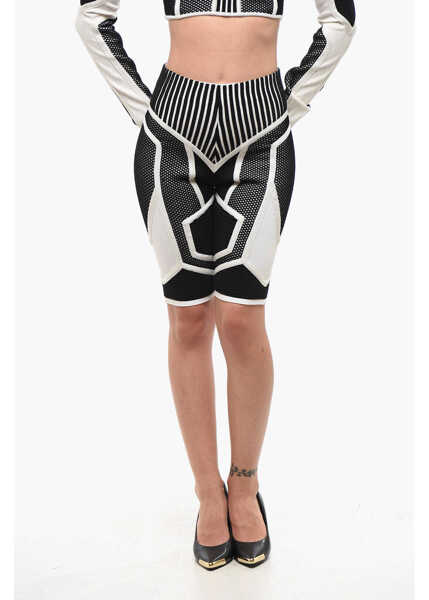 Pantaloni scurti Balmain High-Waisted Two-Tone Biker Shorts Black & White Femei (BM 18687196) 1