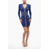 Rochii scurte Ribbed Bodycon Mini Dress With Golden Buttons And Lurex Deta Femei
