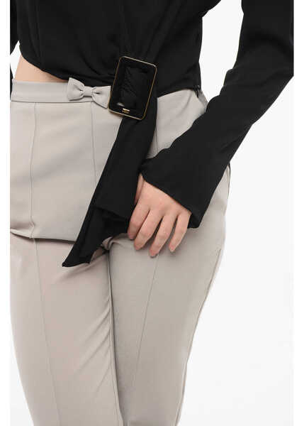 Bluze Elisabetta Franchi Cropped Fit Wrap Blouse With Buckle Black Femei (BM 18687205) 3