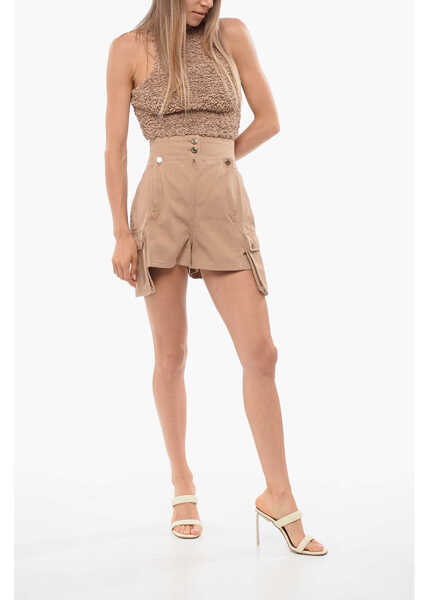 Pantaloni scurti Elisabetta Franchi High-Waisted Denim Cargo Shorts Beige Femei (BM 18687214) 4