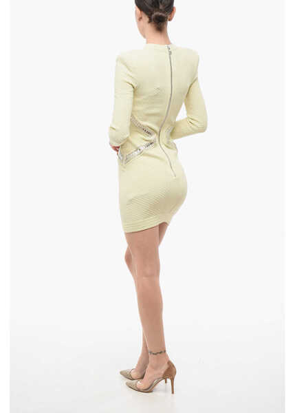 Rochii scurte Balmain Long Sleeved Bodycon Mini Dress Embellished With Jewels Yellow Femei (BM 18687229) 2