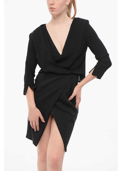 Rochii scurte Elisabetta Franchi 3/4-Sleeved Wrap Shirt Dress Black Femei (BM 18687241) 4