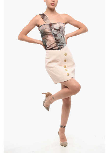 Fuste scurte Balmain Solid Color Mini Skirt With Decorative Buttons Pink Femei (BM 18687244) 4