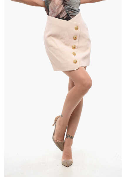 Fuste scurte Balmain Solid Color Mini Skirt With Decorative Buttons Pink Femei (BM 18687244) 1
