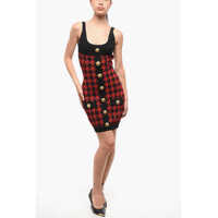 Rochii scurte Houndstooth Motif Two-Tone Mini Dress Femei