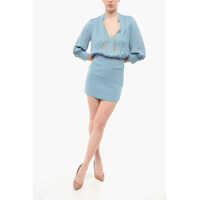 Rochii scurte Elisabetta Franchi Chiffon Modular Shirt Dress With Tassels