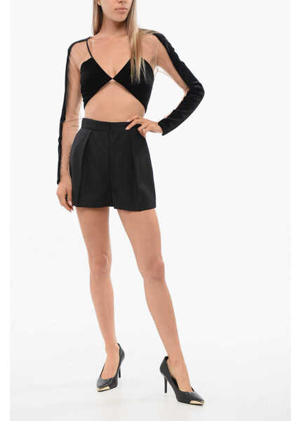 Pantaloni scurti Elisabetta Franchi Single-Pleated Virgin Wool Shorts Black Femei (BM 18687265) 4