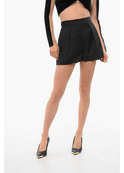 Pantaloni scurti Elisabetta Franchi Single-Pleated Virgin Wool Shorts Black Femei (BM 18687265) 1