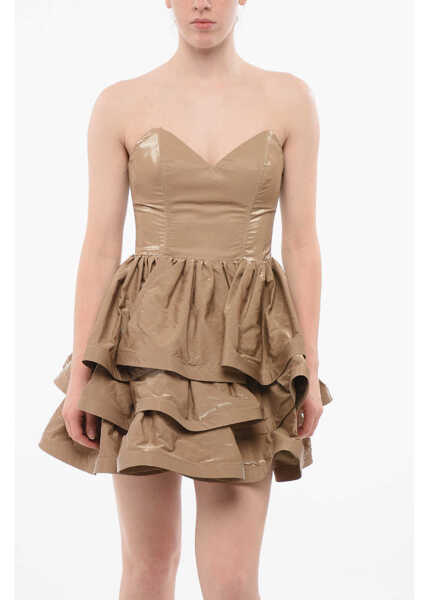 Rochii scurte Elisabetta Franchi Eco-Patent Leather Flounced Dress Beige Femei (BM 18687271) 4