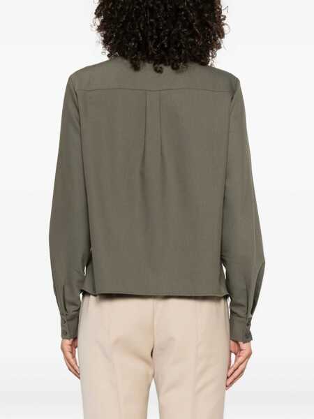 Bluze Self-Portrait Twill Shirt With Bow GREEN Femei (BM 18687388) 4