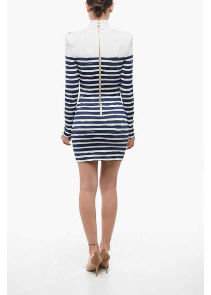 Rochii scurte Balmain Two-Tone Striped Bodycon Mini Dress With Golden Hearts White Femei (BM 18687562) 2