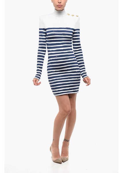 Rochii scurte Balmain Two-Tone Striped Bodycon Mini Dress With Golden Hearts White Femei (BM 18687562) 1